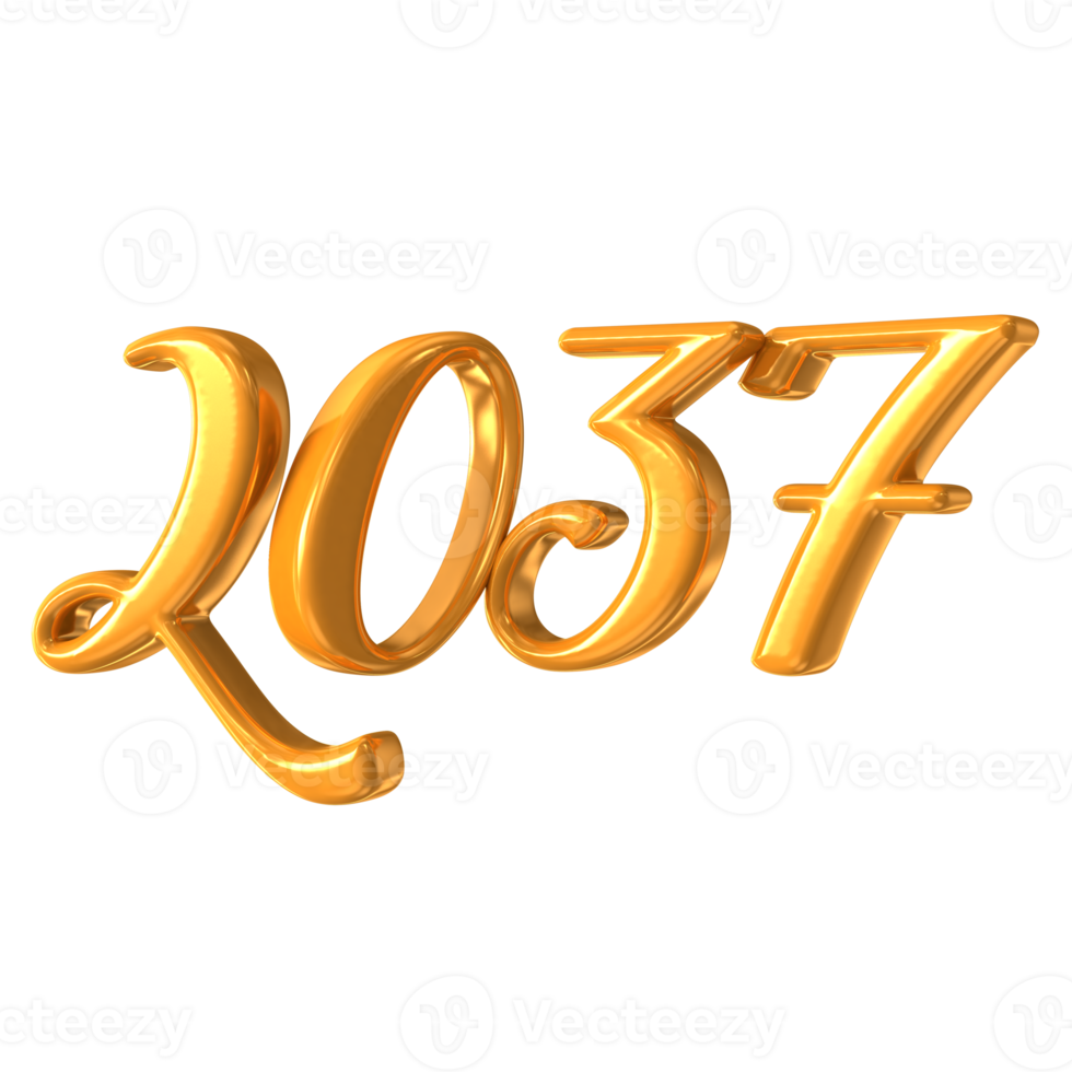 Happy New Year Number 2037 Gold 3D Render. png