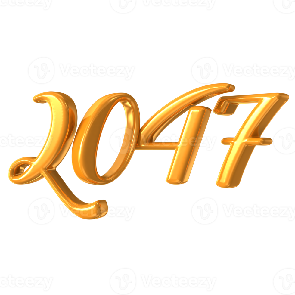 Happy New Year Number 2047 Gold 3D Render. png