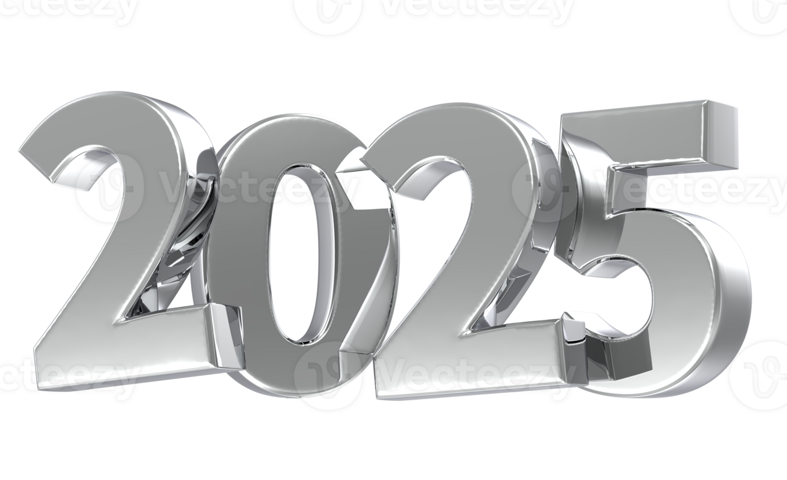 Happy New Year Silver Number 2025 3D Render png