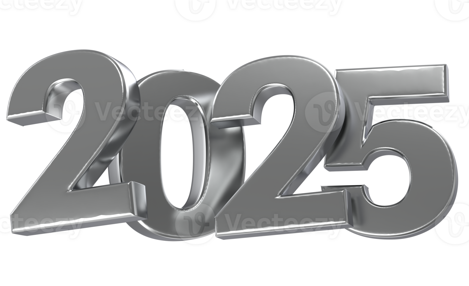 Happy New Year Number 2025 Chromium 3D Render png