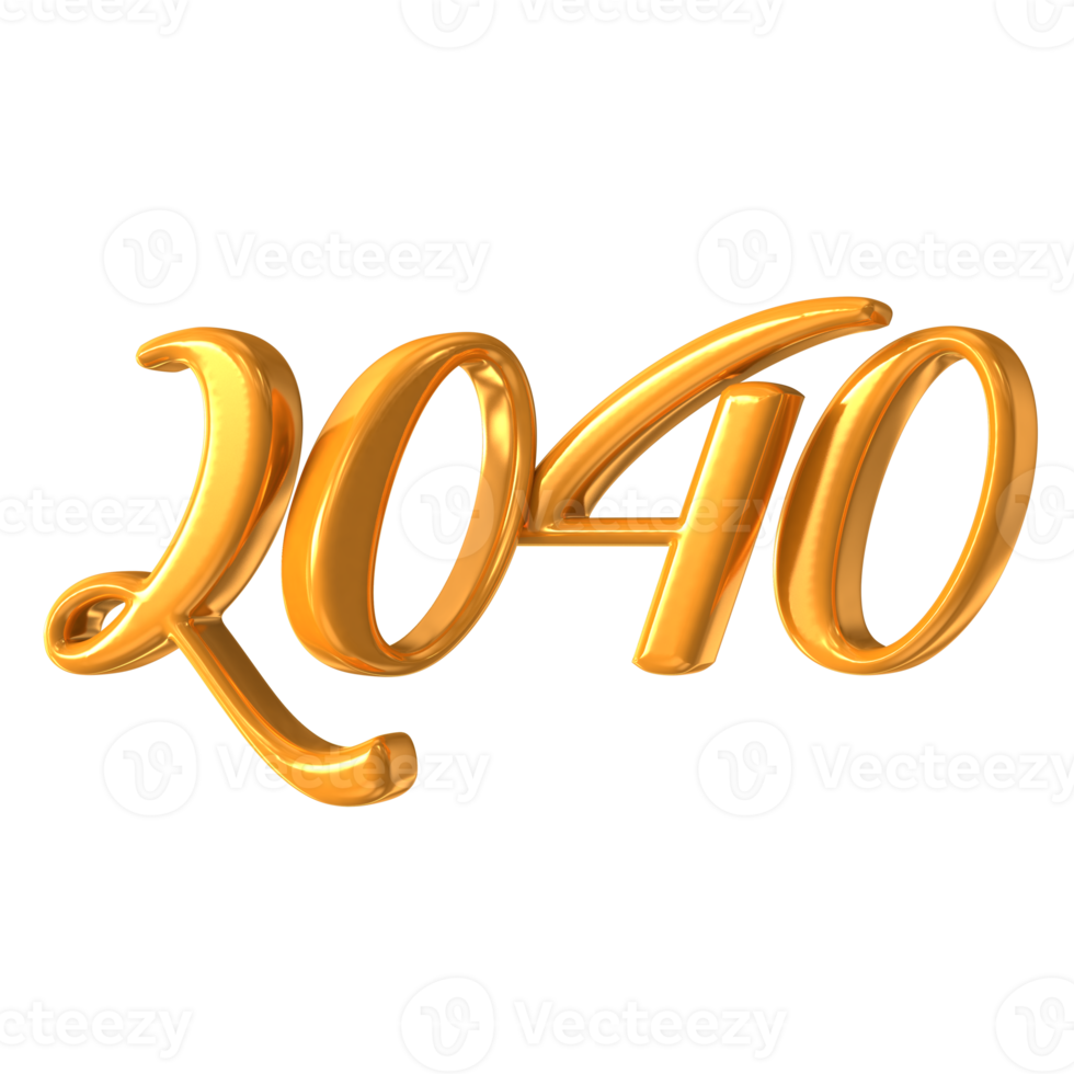 Happy New Year Number 2040 Gold 3D Render. png