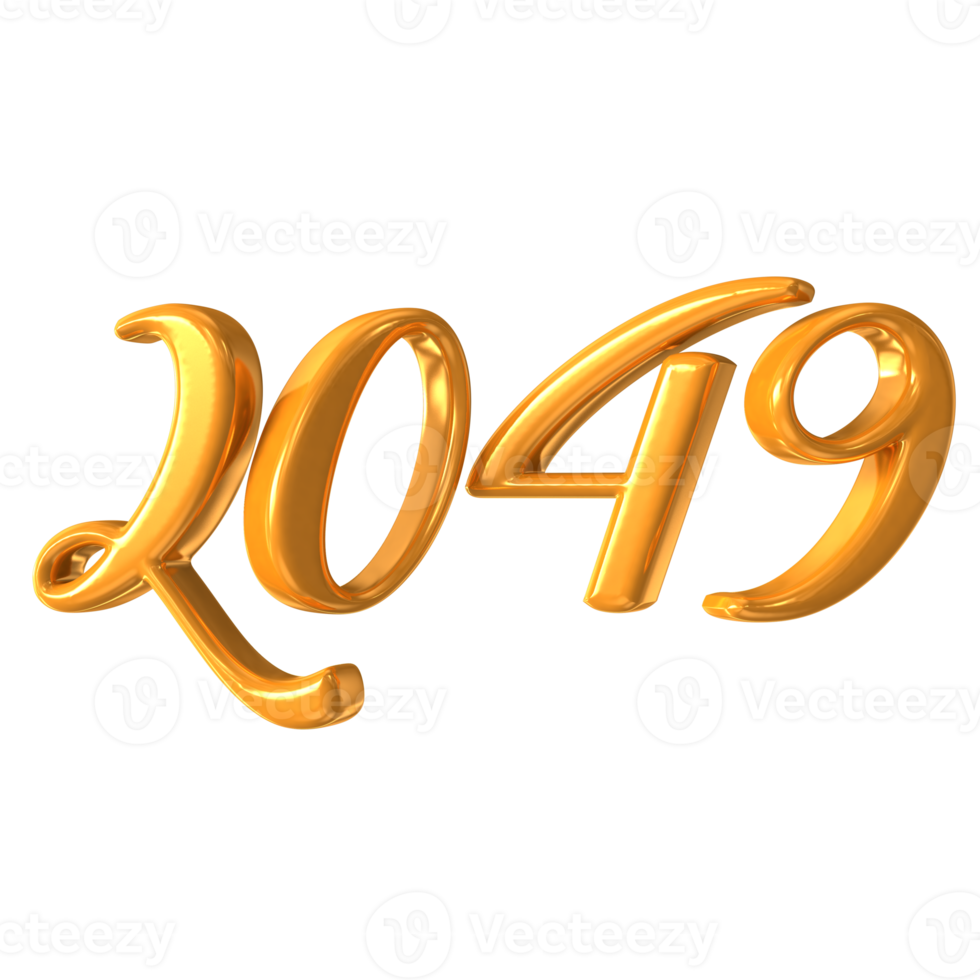 Happy New Year Number 2049 Gold 3D Render. png