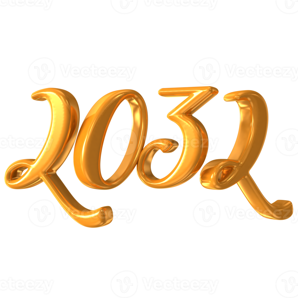 Happy New Year Number 2032 Gold 3D Render. png