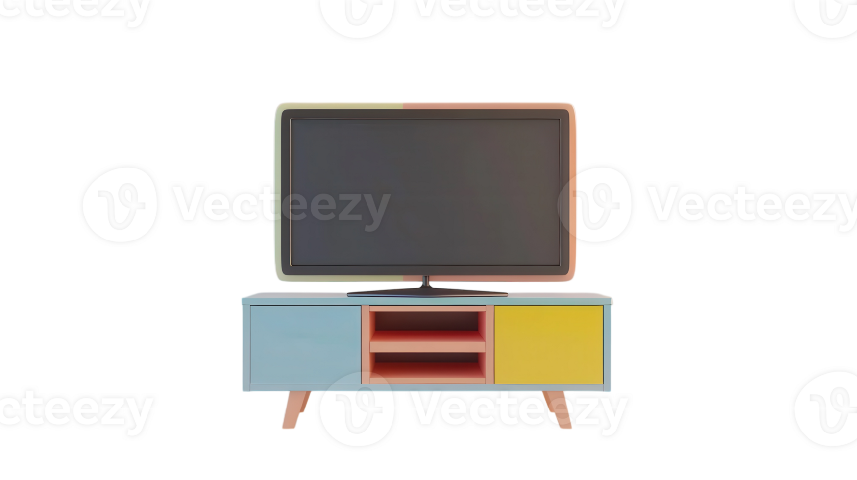A colorful tv stand with a colorful tv on it png