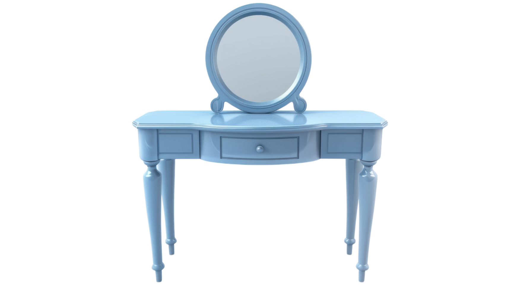 A blue dressing table with a mirror on top png