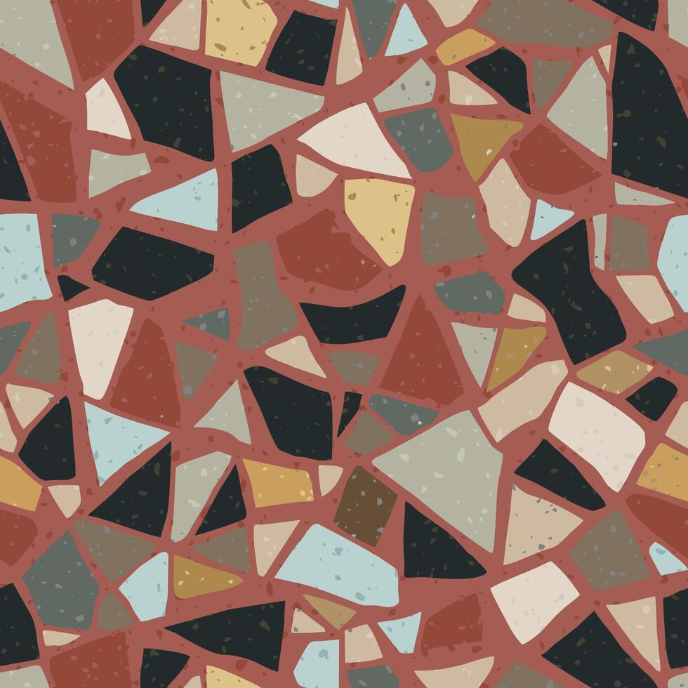 Terrazzo seamless pattern. Tile with pebbles and stone. Abstract texture background for wrapping paper, wallpaper, terrazzo flooring black and red colors vector
