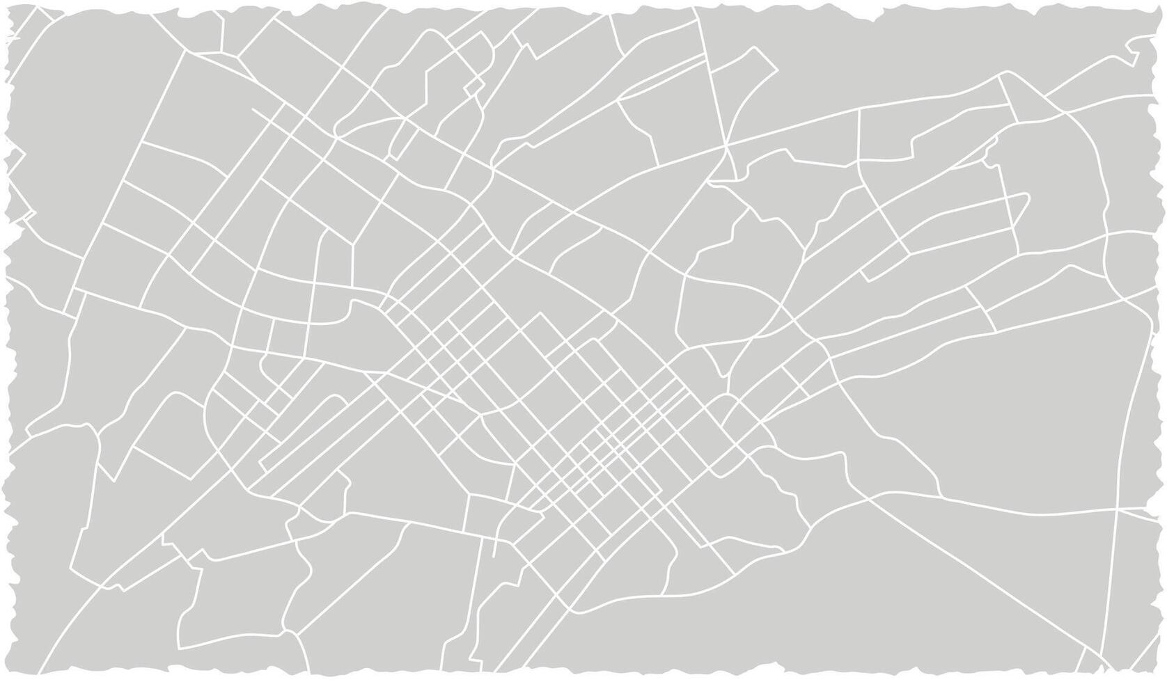 Fragment of the paper city map. Piece of town streets, line drawing. Downtown navigation plan. Abstract scheme town, white line road on gray background. Urban texture vector