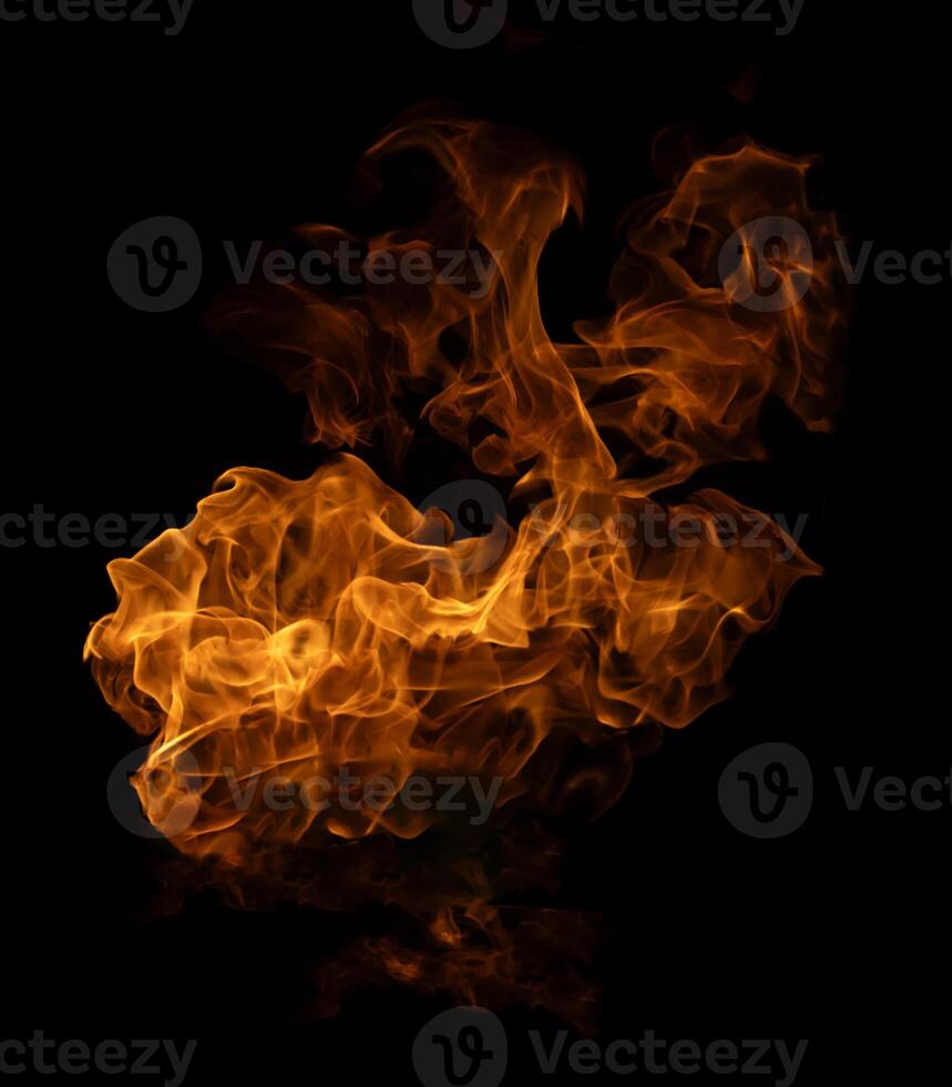 Fire and burning flame of explosive fireball isolated on dark background for abstract graphic design photo