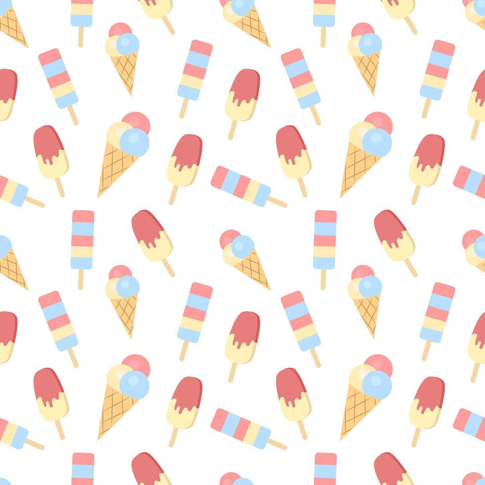 Seamless summer pattern with different ice cream on white background vector