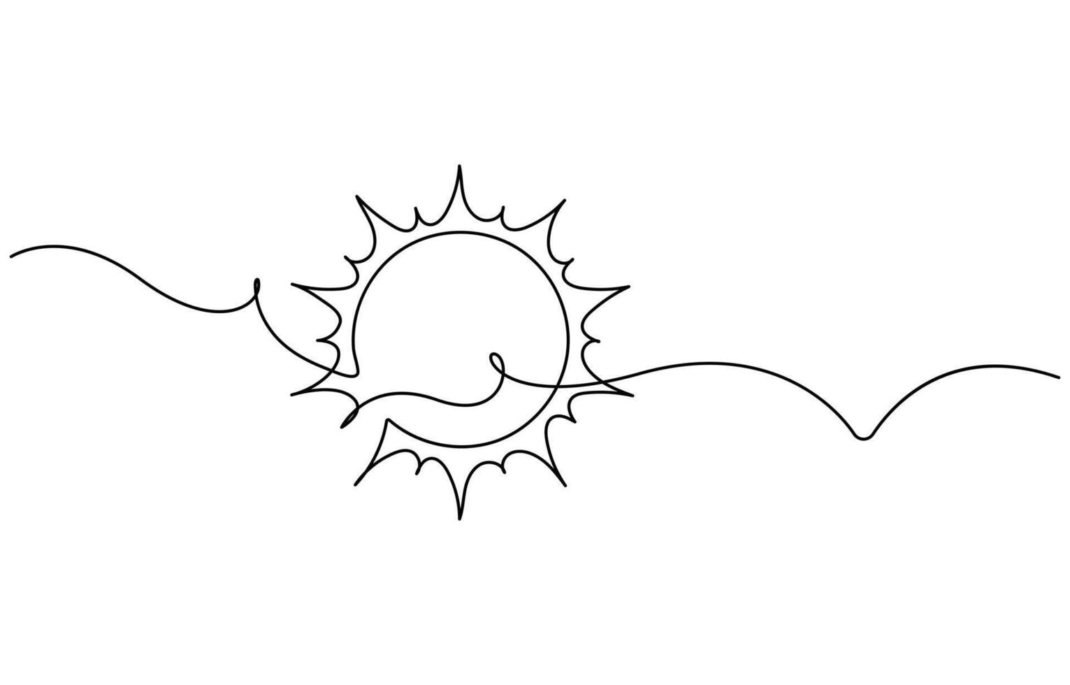 Continuous line sun summer art one sunshine outline icon single light vector