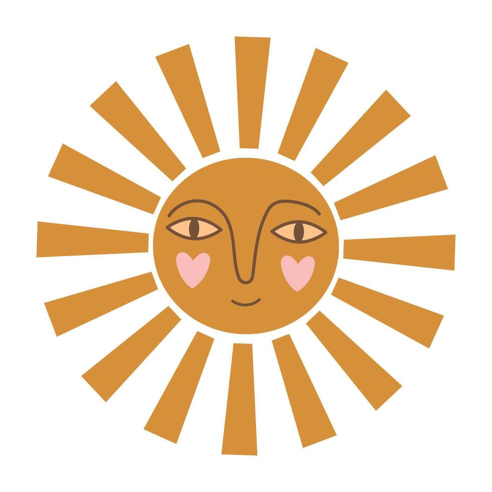 Sun with face and hearts on cheeks. Cute illustration for valentine's day vector