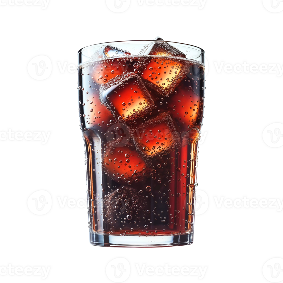 A glass of cola with ice cubes png