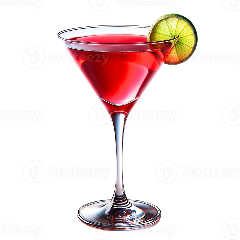 A red cocktail with a lime slice on the rim png