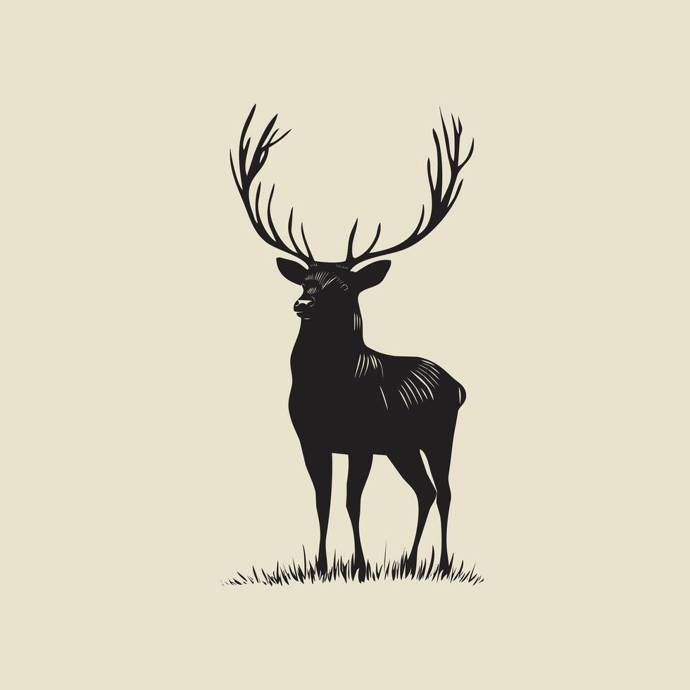 Silhouette of a majestic stag standing in a forest vector