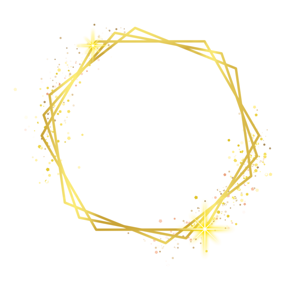 golden frame with stars and sparkles on a transparent background png