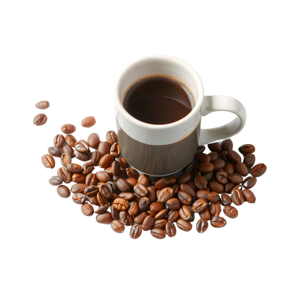 An artistic arrangement of a coffee cup with beans png