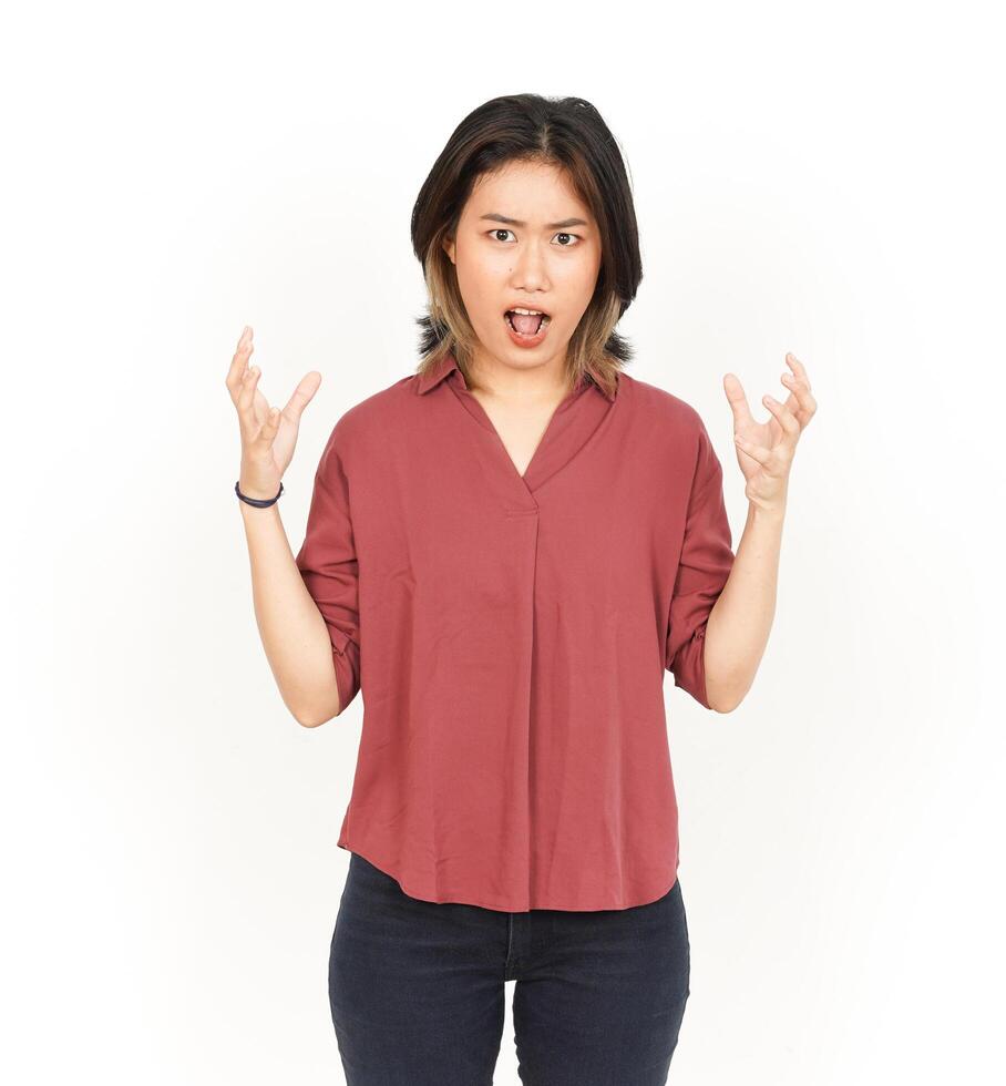 Angry and Feeling Upset Of Beautiful Asian Woman Isolated On White Background photo