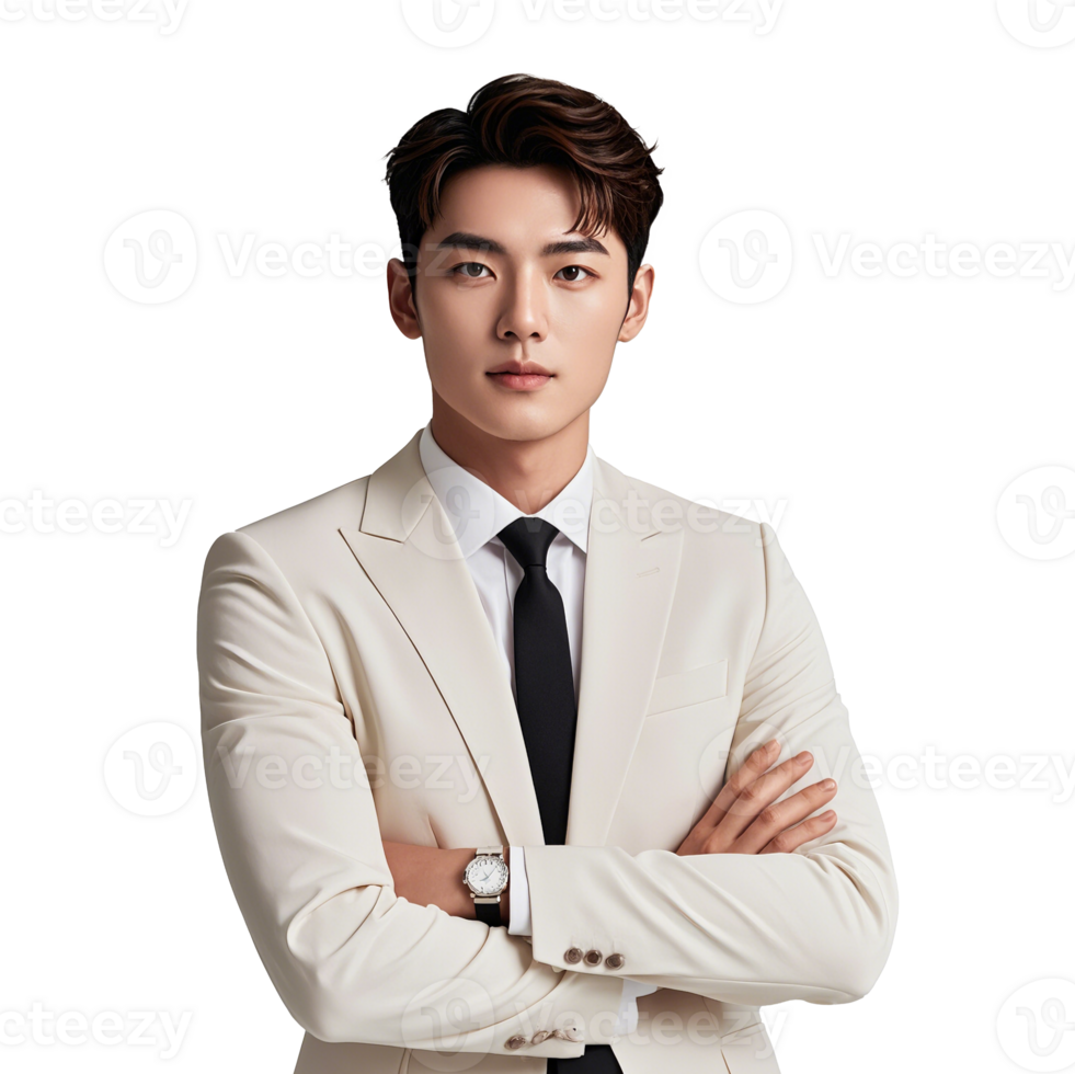 Confident Man In Cream Suit On Transparent Background png