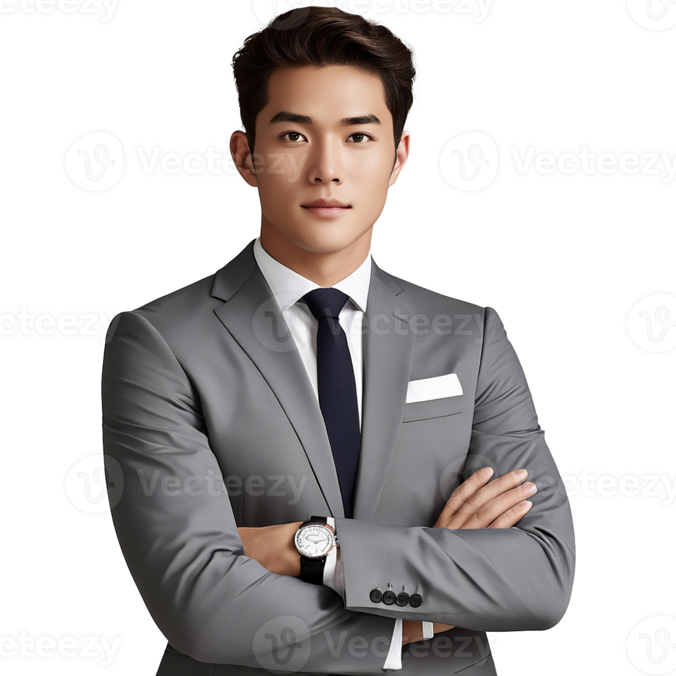 Confident Asian Businessman In Gray Suit On Transparent Background png