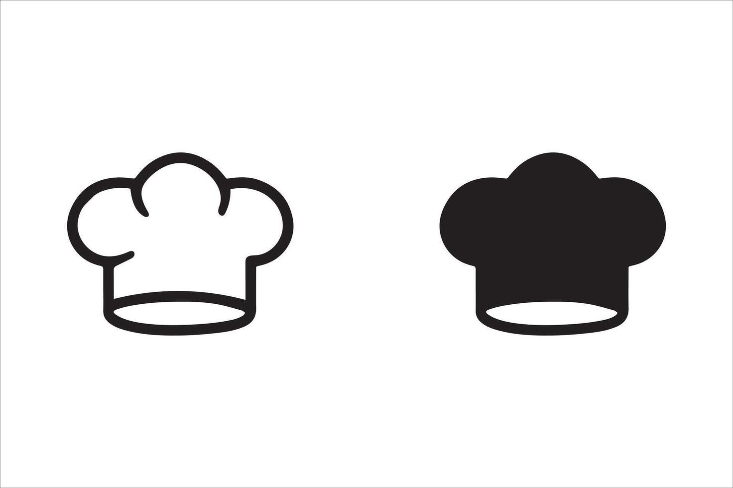 Chef hat icon set, black and white illustration vector