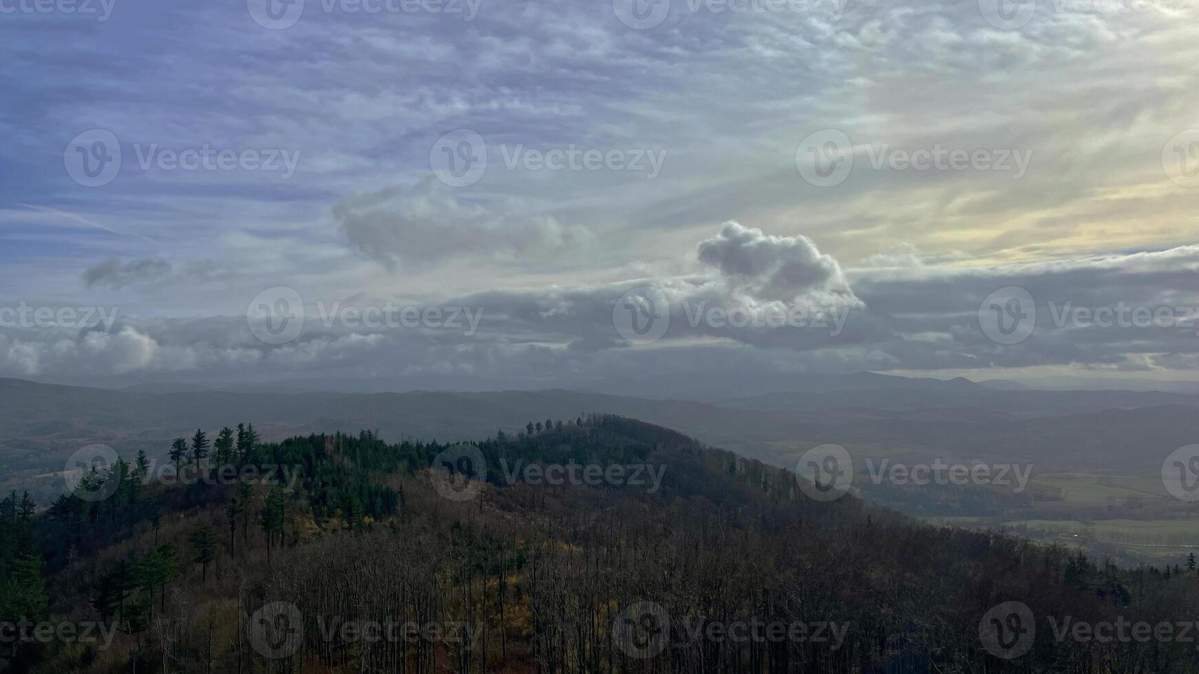 Autumn in the mountains, autumn mountains from above. Drone view. photo