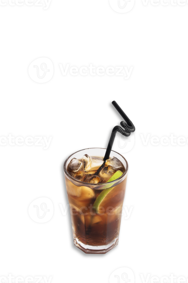 Refreshing cocktail served in a glass with ice and a lime wedge png