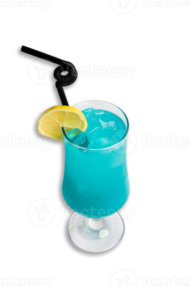 Refreshing blue cocktail served with lemon on an isolated background png
