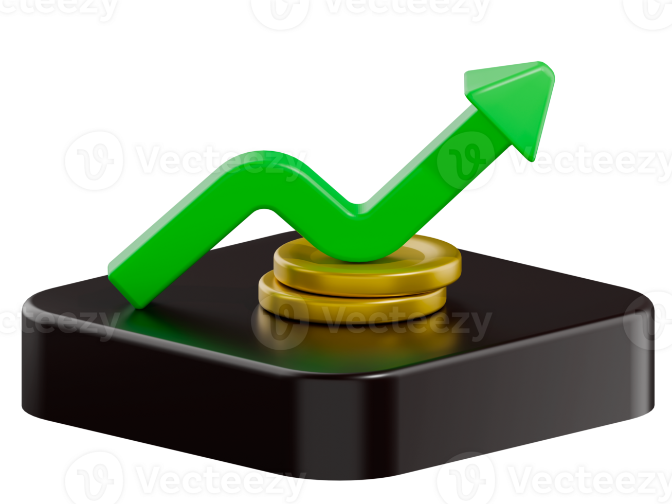 Stack coins and arrow red green graph chart volatility up and down on wooden table background. Business, financial and investment concept. Risk, fluctuation in stock market and cryptocurrency. png