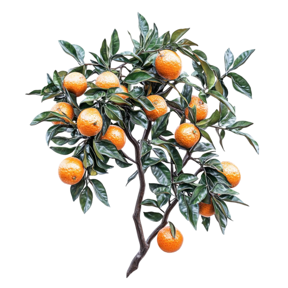 Orange Tree Branch with Leaves and Fruit on Transparent Background png