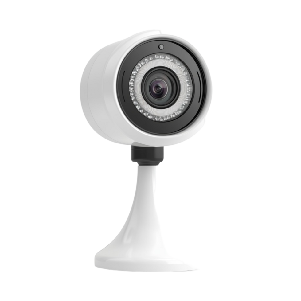 White Security Camera on a Stand on Transparent Background png
