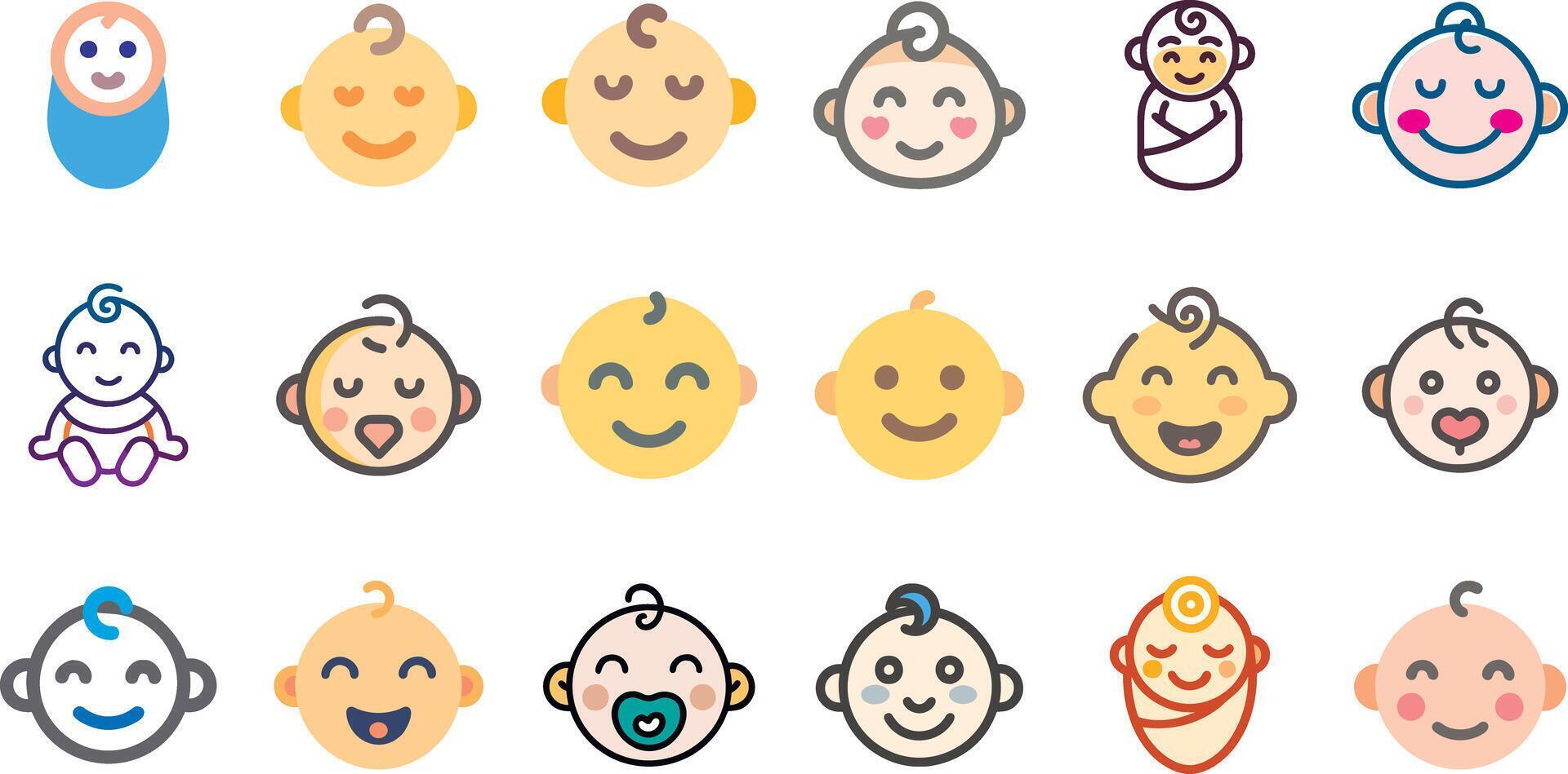 Various facial expressions of the baby icon set Three. Editable line stroke. Flat simple design vector