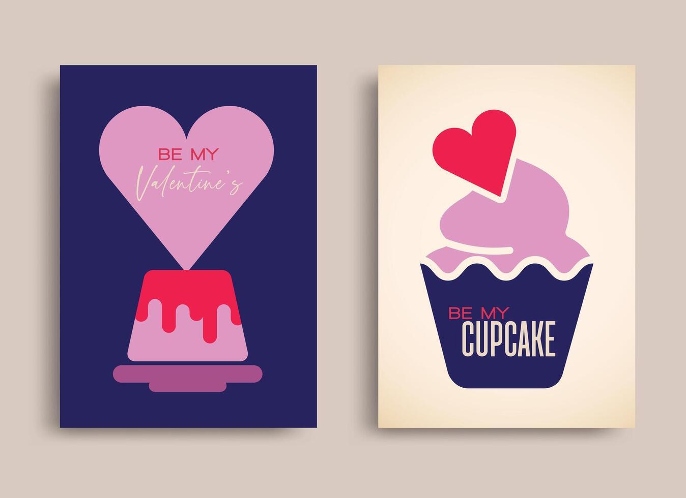 Sweet pudding and cupcake concept for Happy Valentine's Day celebration flyer or leaflet vector