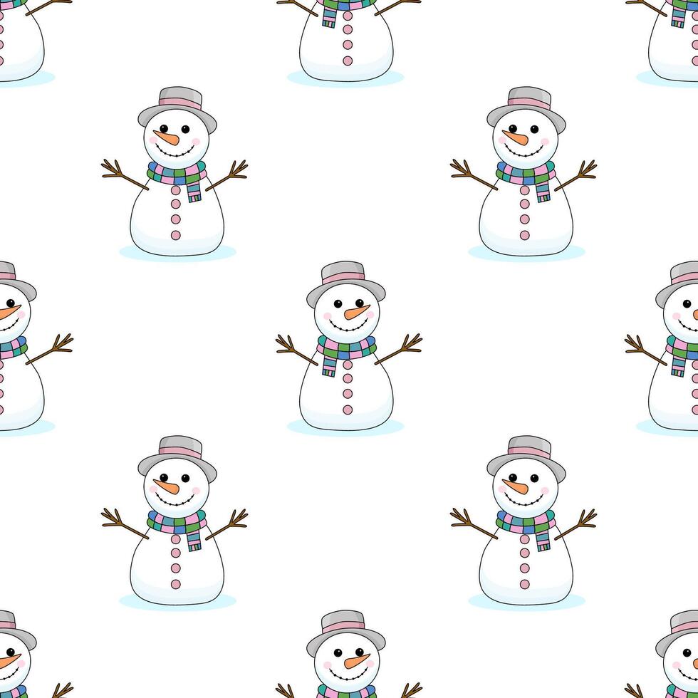 Seamless Christmas pattern with snowmen. Winter pattern for the new year on a white background vector