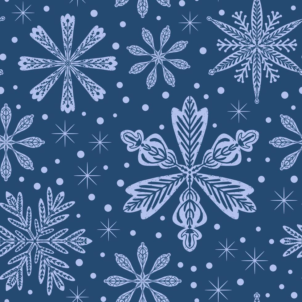 snowflakes on a blue background with white dots vector