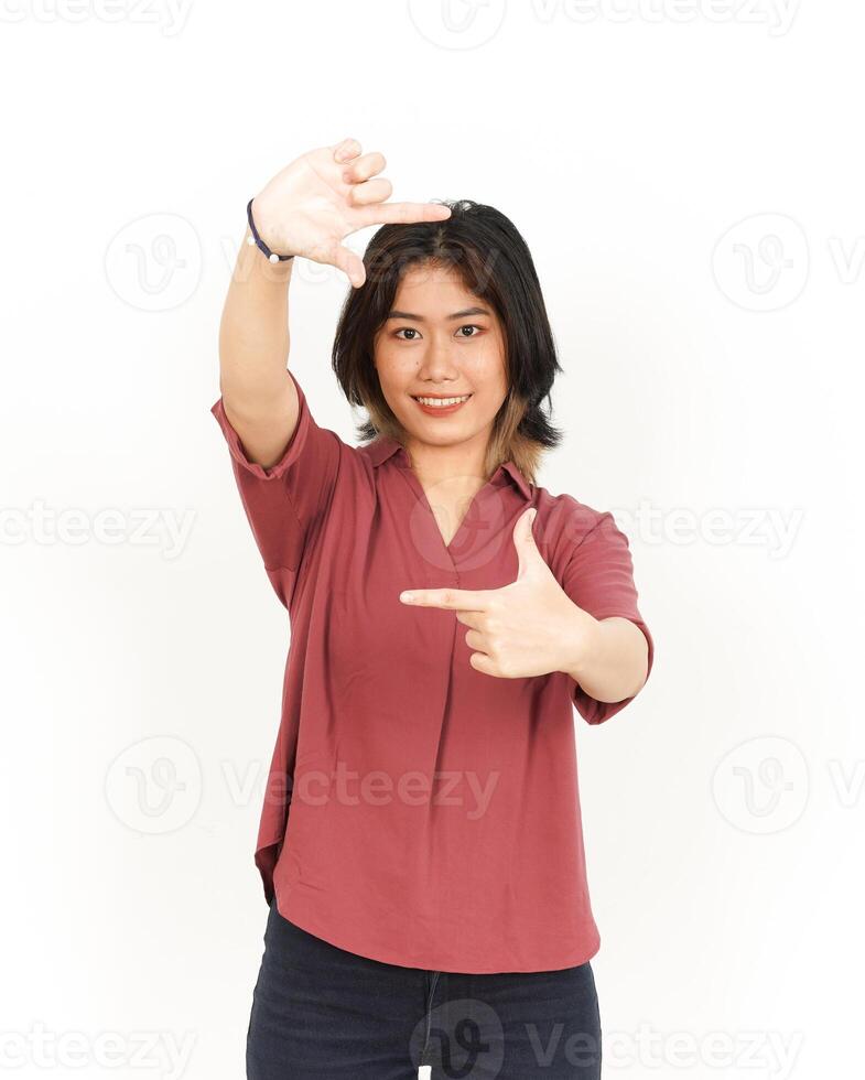 Make Frame With Hands Of Beautiful Asian Woman Isolated On White Background photo