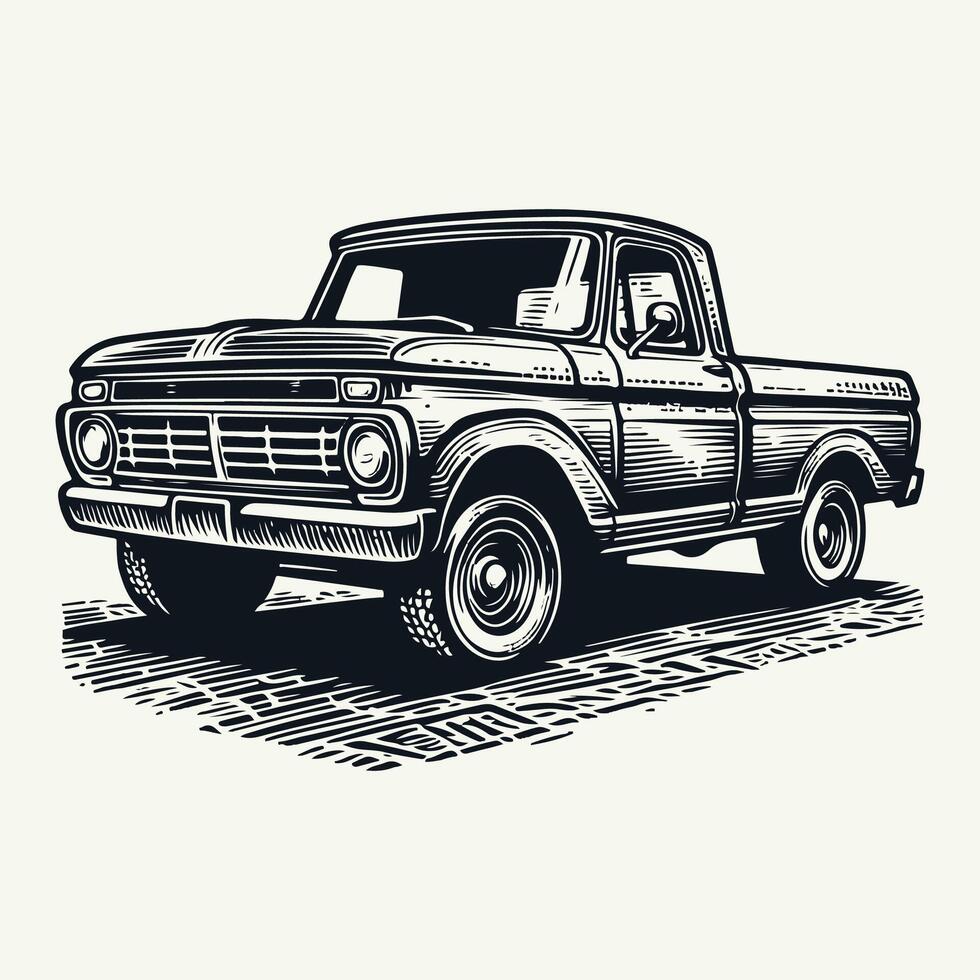 Truck in wood carving style vector