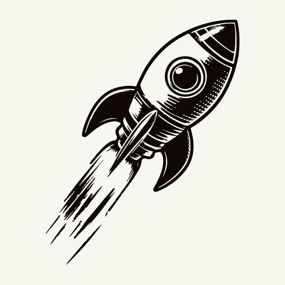a flying rocket in wood carving style vector