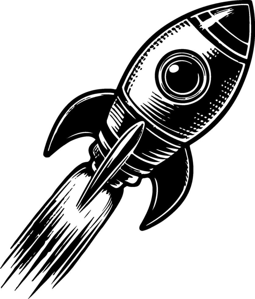 Spacecraft or rocket in wood carving style vector