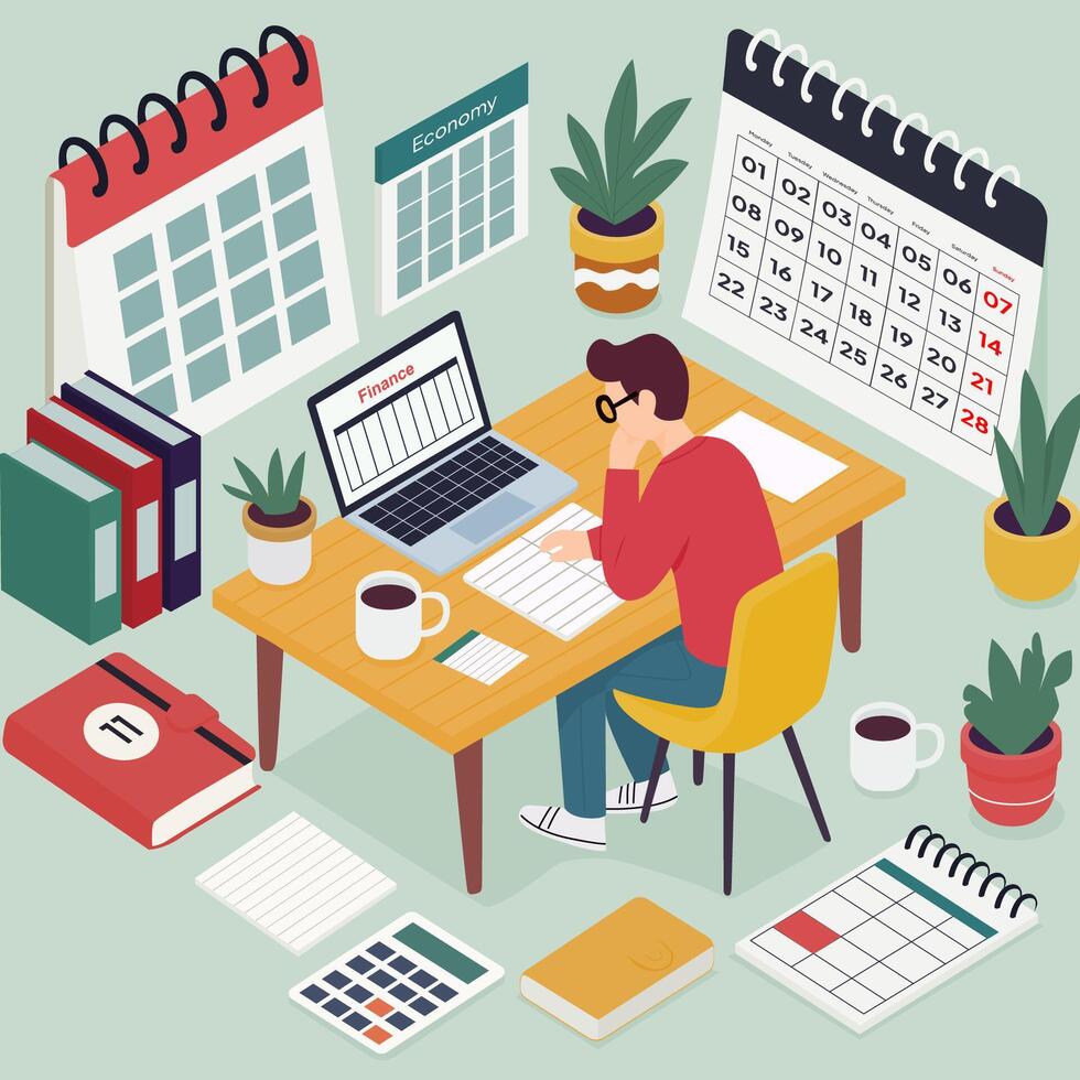 Finance Analyst Working in Organized Workspace vector