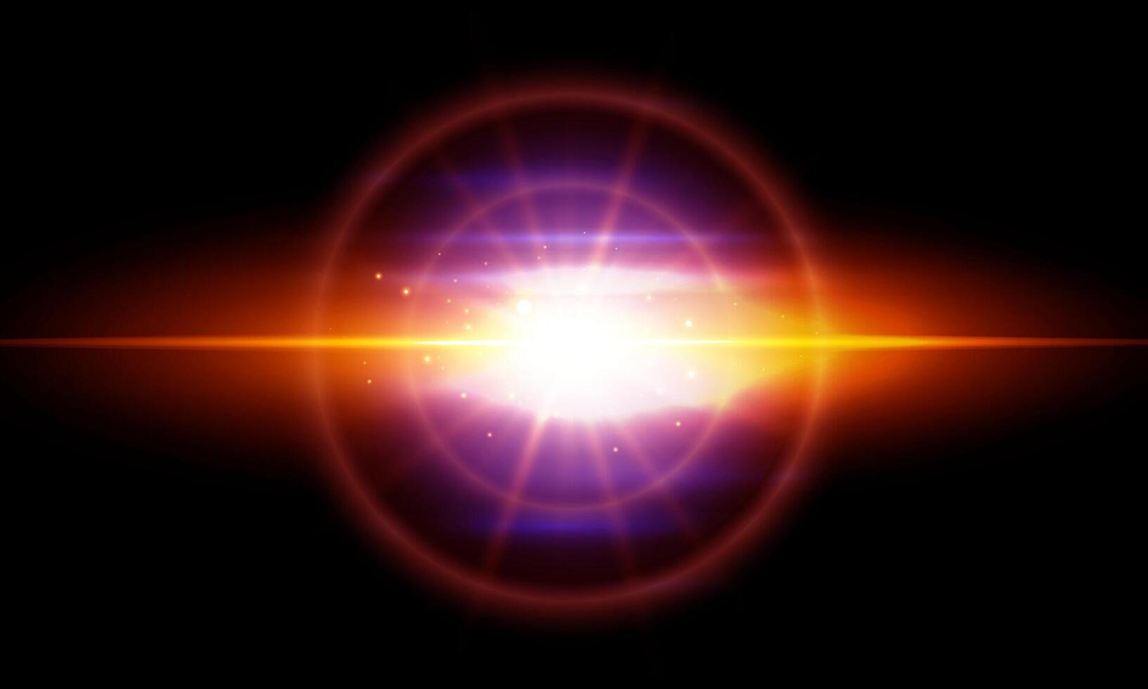 Light golden and purple rays rising on dark background. vector