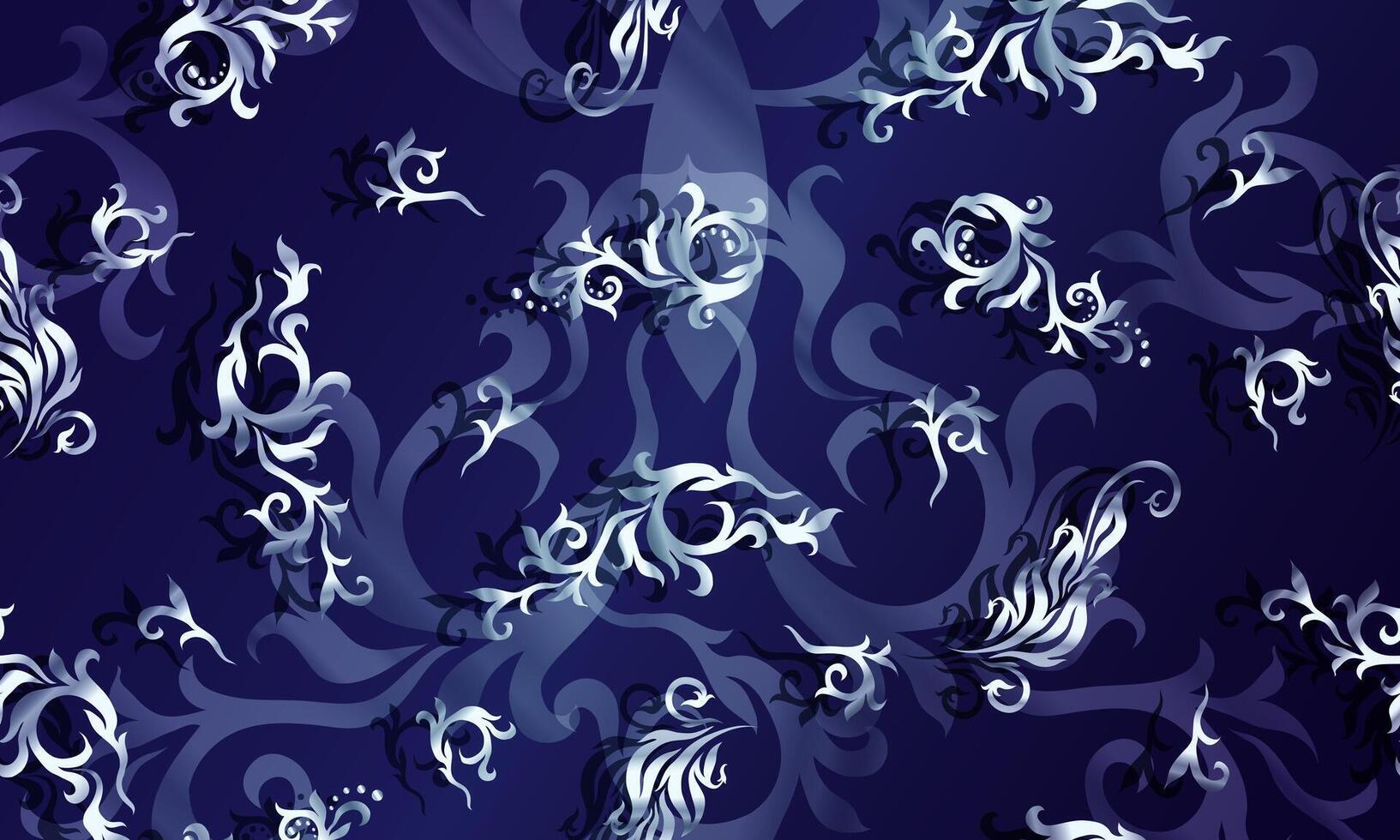 floral ornament seamless pattern on blue background. artistic swirl pattern. vector