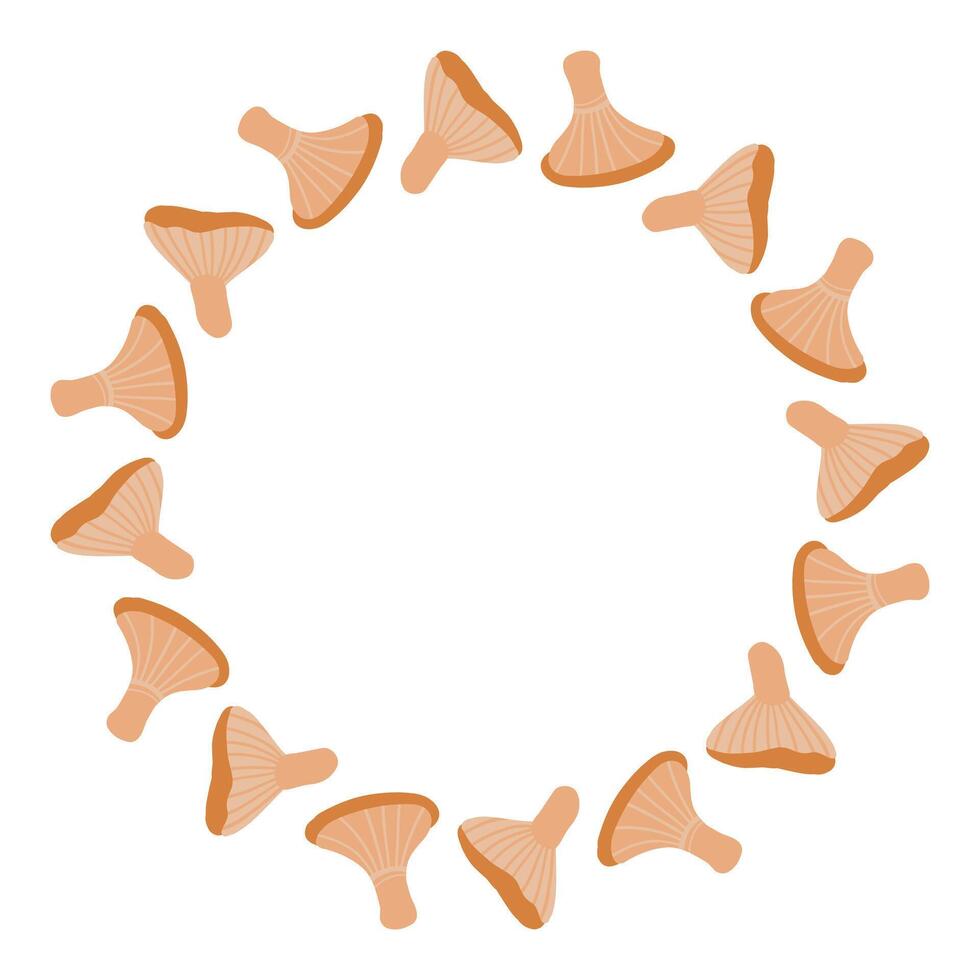 Circular mushroom wreath with earthy tones, perfect for autumn decor, featuring fungi caps in a minimalist design ideal for seasonal or botanical themes vector