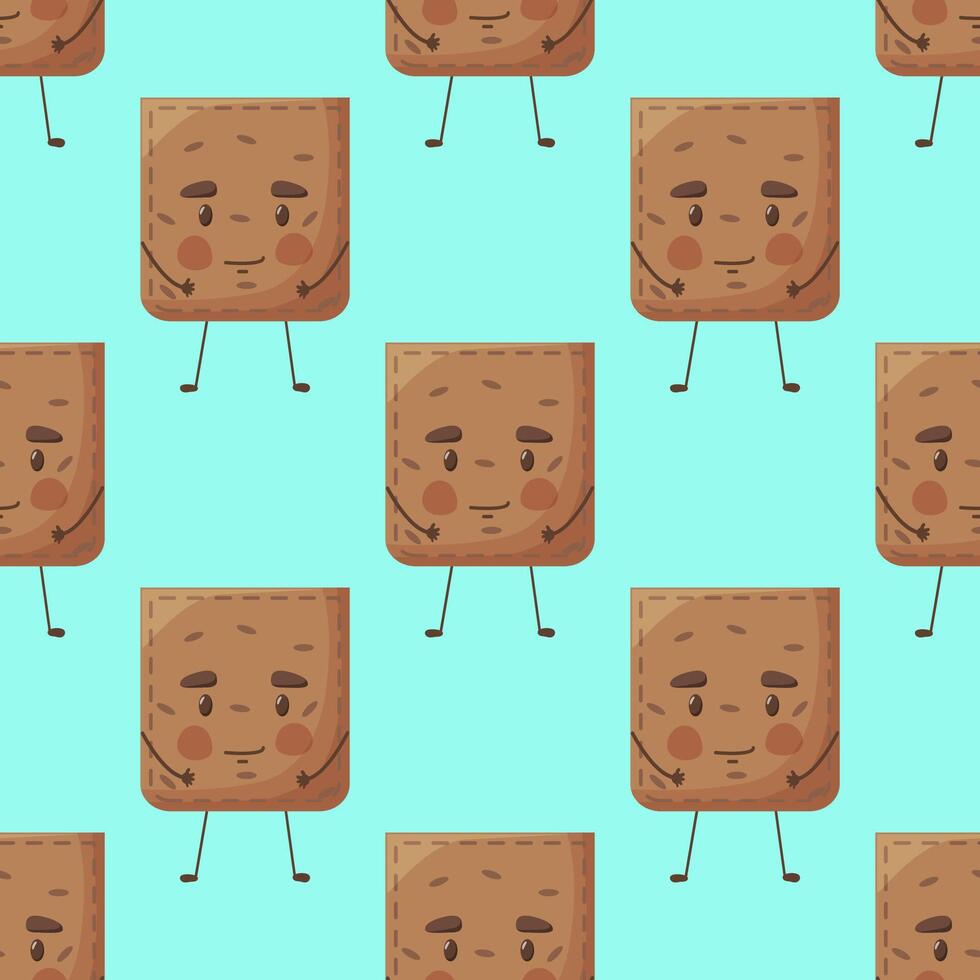 Seamless pattern potato shaped patch pocket. Character pocket potato. Cartoon style. Design element. Template for your shirts, books, stickers, cards, posters. vector