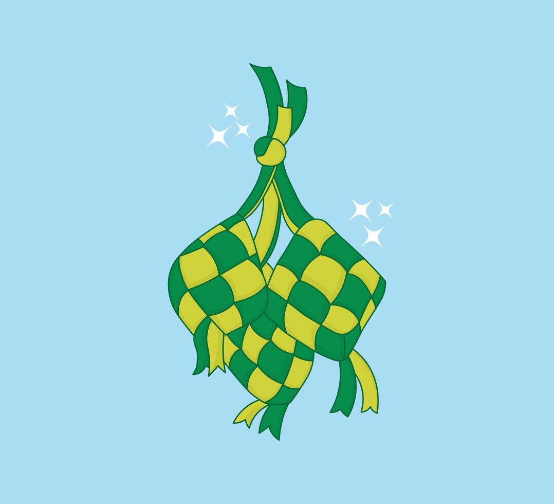 Ketupat rice dumpling asian traditional food illustration. vector