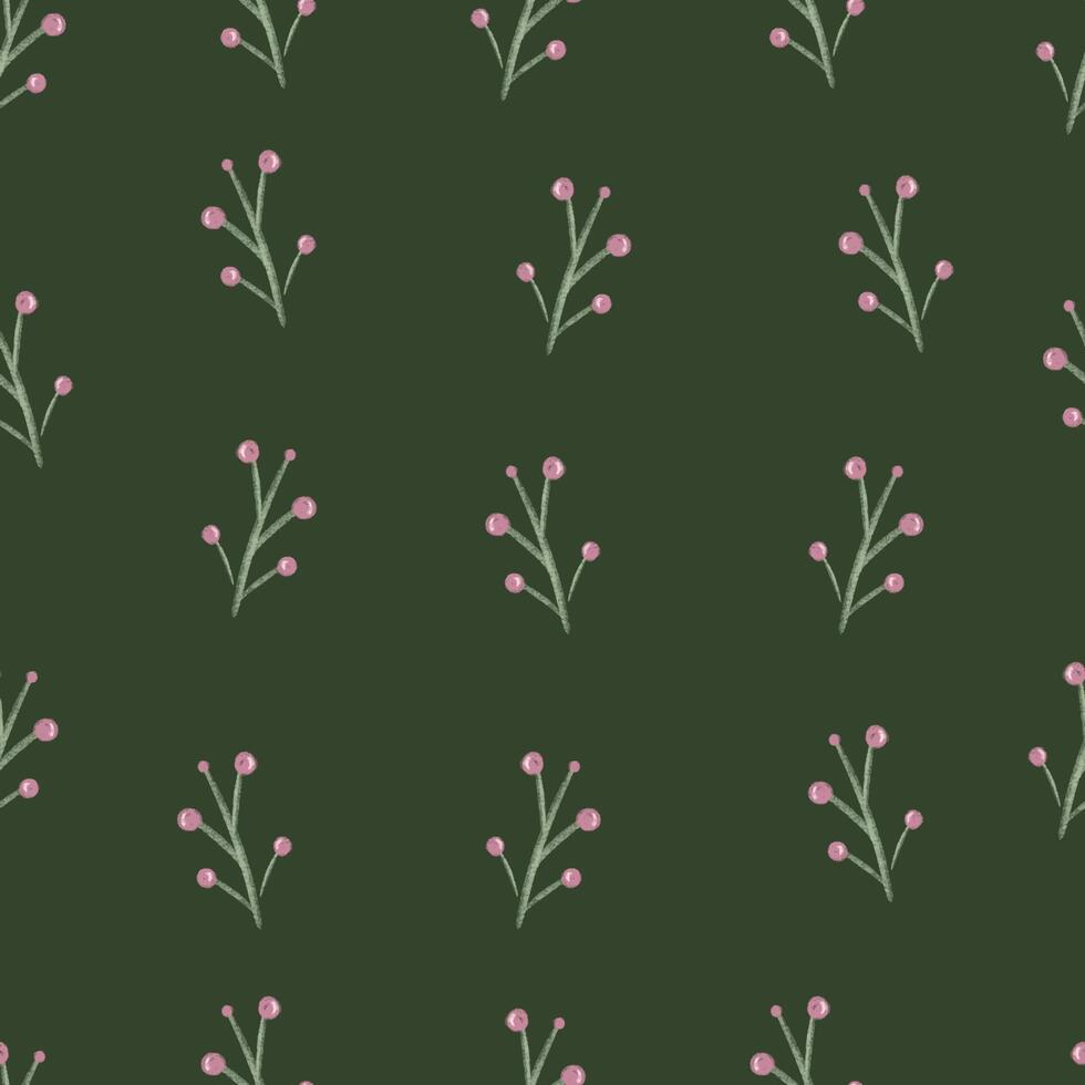 Botanical seamless pattern. pastel color doodle flowers and leafs.dark green background vector