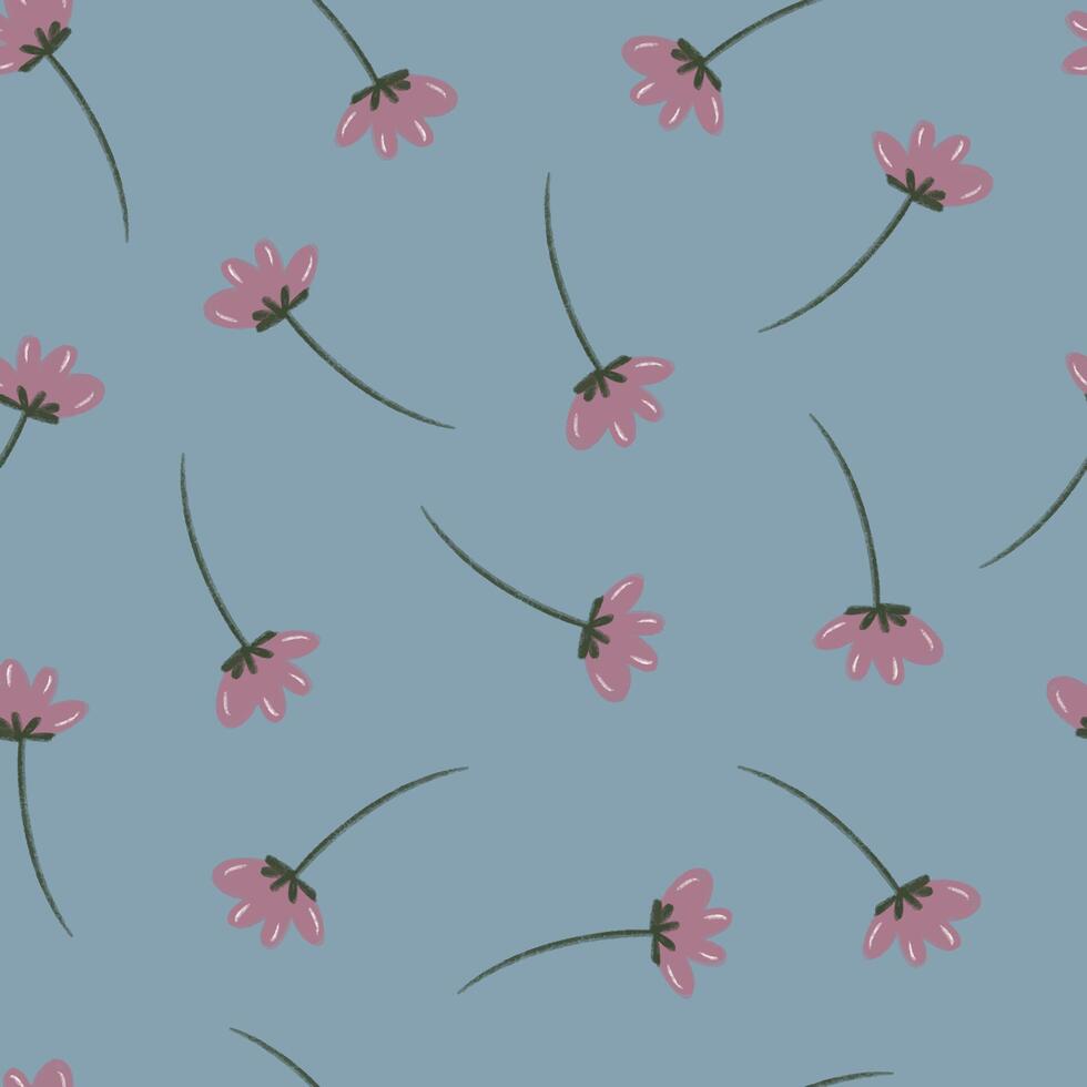 Botanical seamless pattern. pastel color doodle flowers and leafs. textile, wallpaper, wrapping paper. light blue background vector