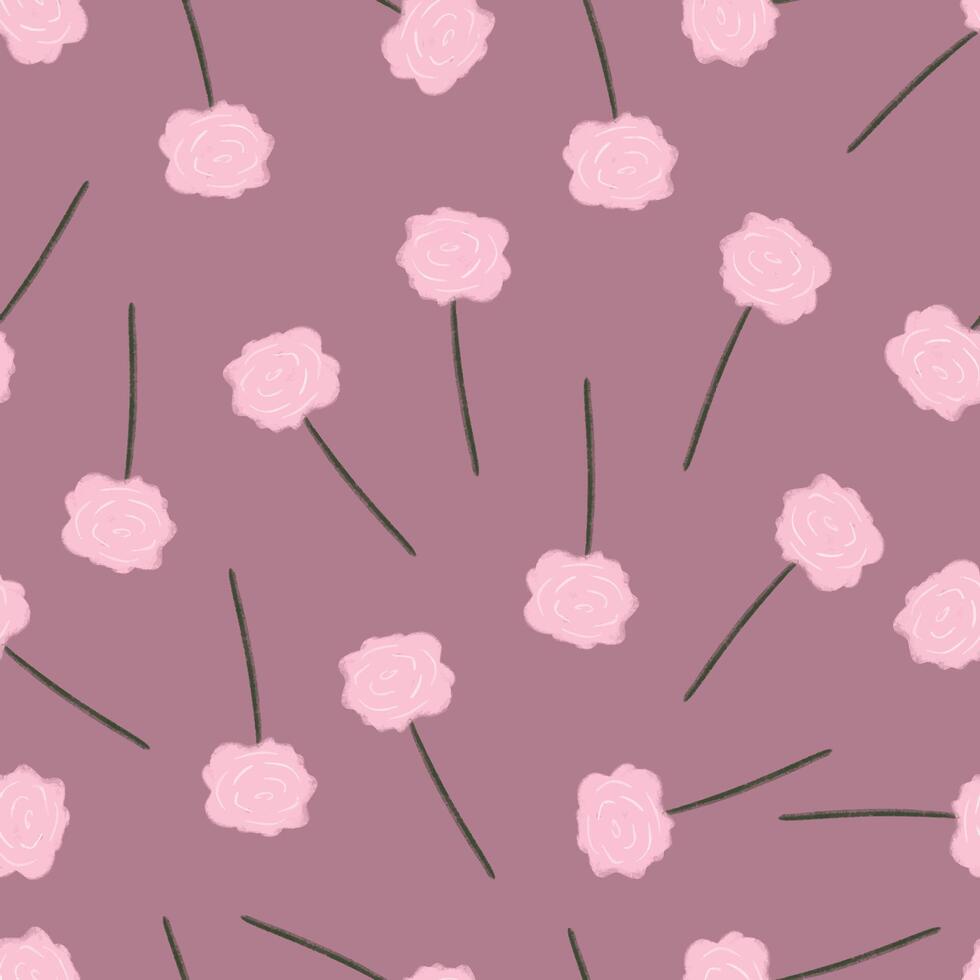 Botanical seamless pattern. pastel color doodle flowers and leafs. textile, wallpaper, wrapping paper. dusty pink color vector