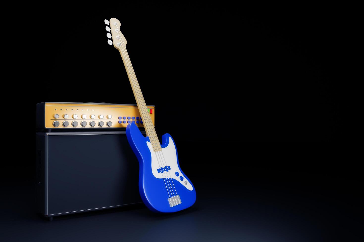 3D illustration with electric or acoustic guitar with amplifier. Classic amplifier in the studio or on the concert. photo