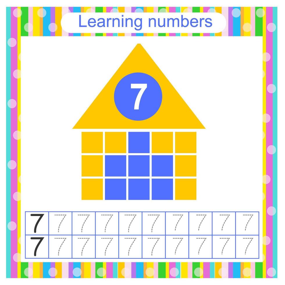 Educational task for kids. Preschool worksheet activity. Worksheet for training numbers. vector