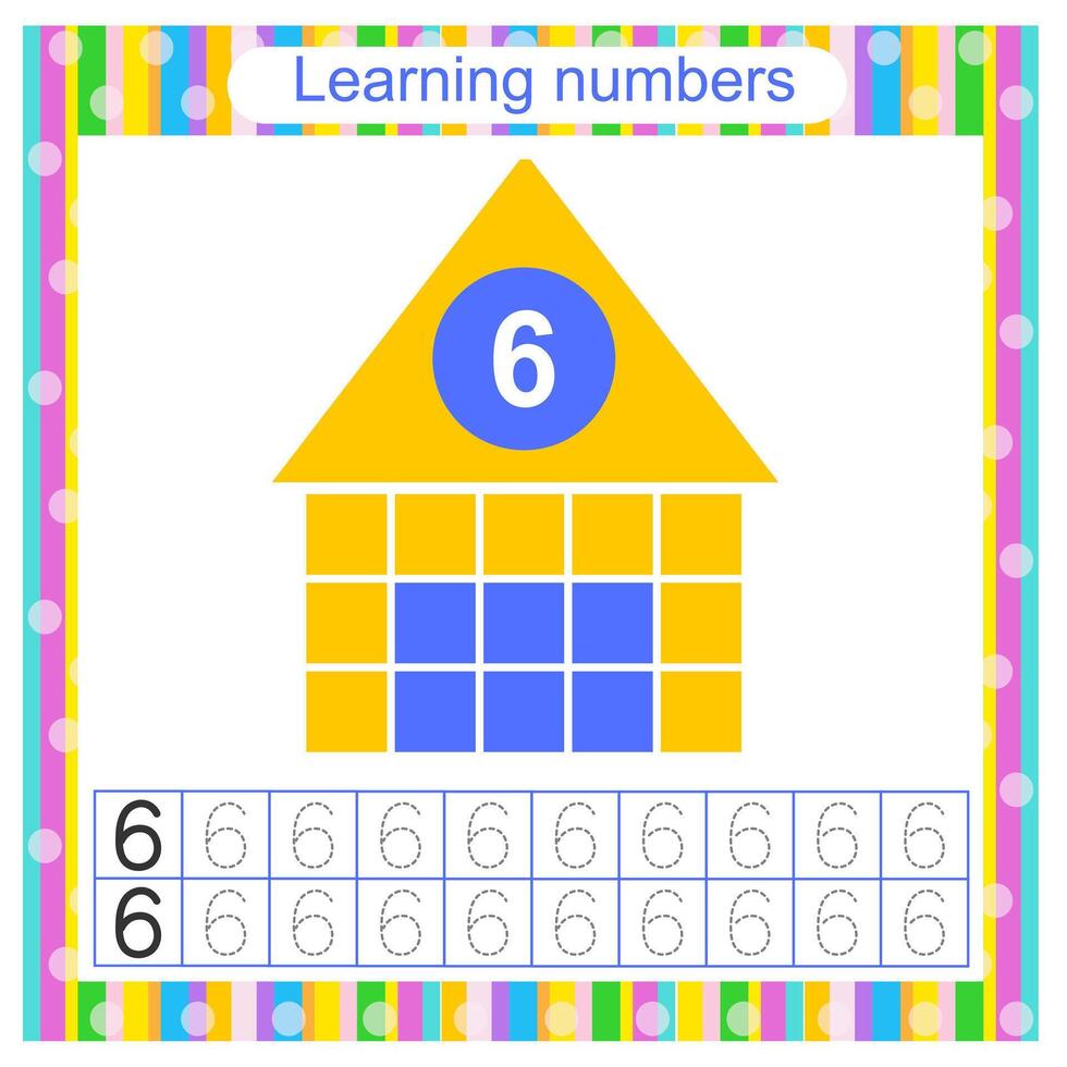 Educational material for children. Preschool worksheet activity. Worksheet for training numbers. vector